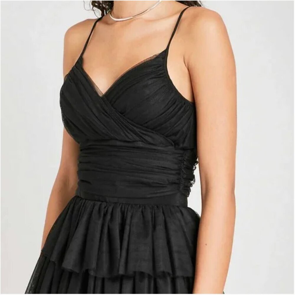 Maje Richard Dress Tiered Tulle Spaghetti Strap Sleeveless Mini Black New Small - Picture 3 of 8